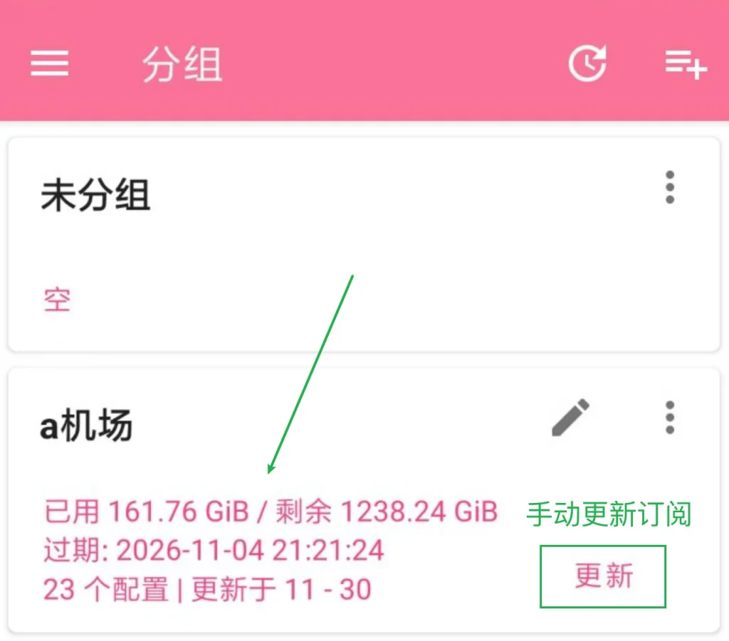 分组页显示流量与更新按钮