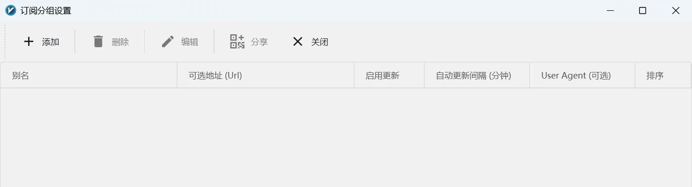 订阅分组设置窗口左上角的添加按钮